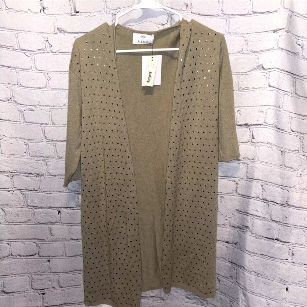 Allude Cashmere Drape Long Cardigan With Embellishment Womens Short Sleeve Sz XL - Picture 1 of 7
